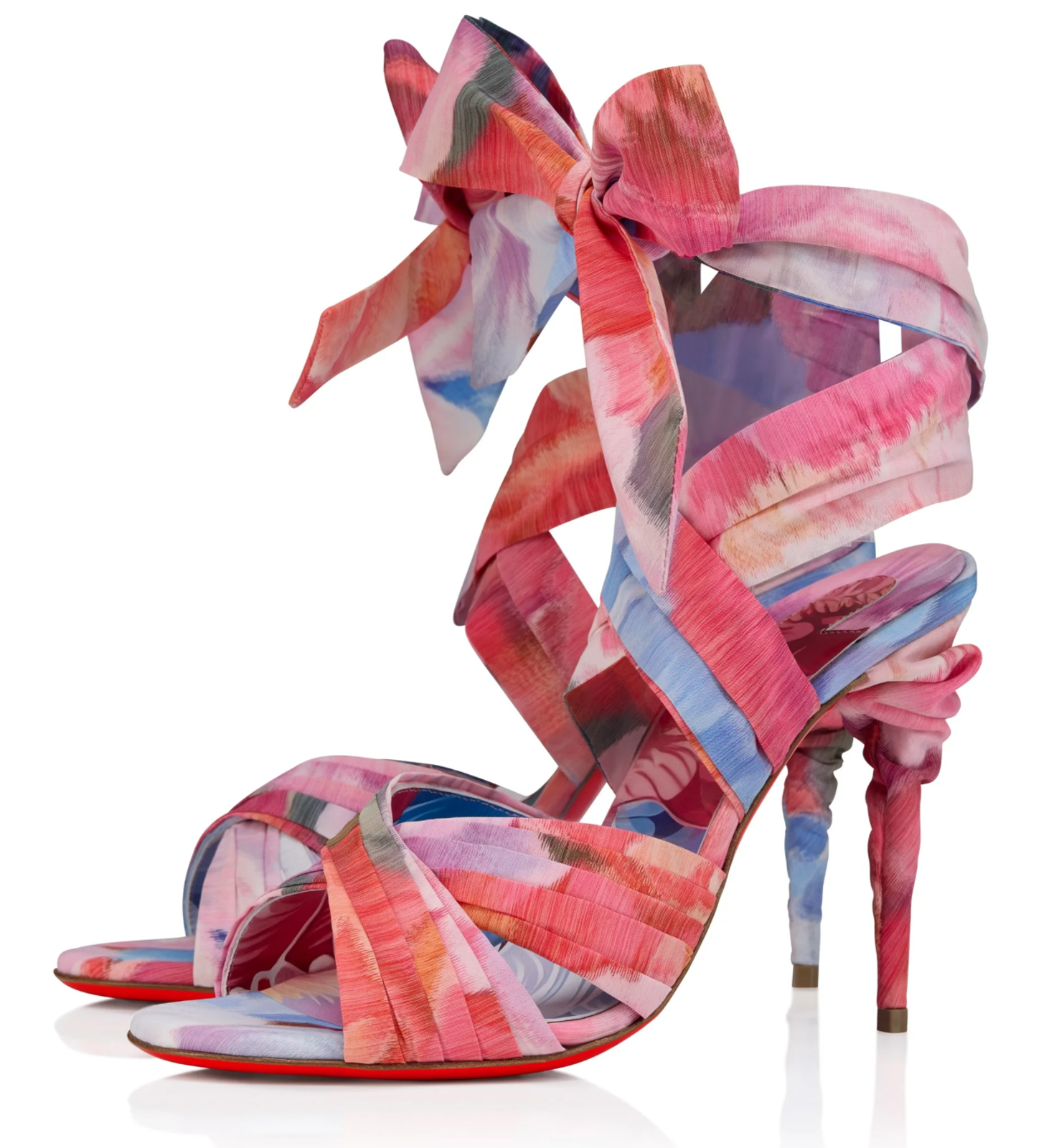 Christian Louboutin Affabula Lace Up 100 Pink Floral Tie Sandal Heel Pump 36.5